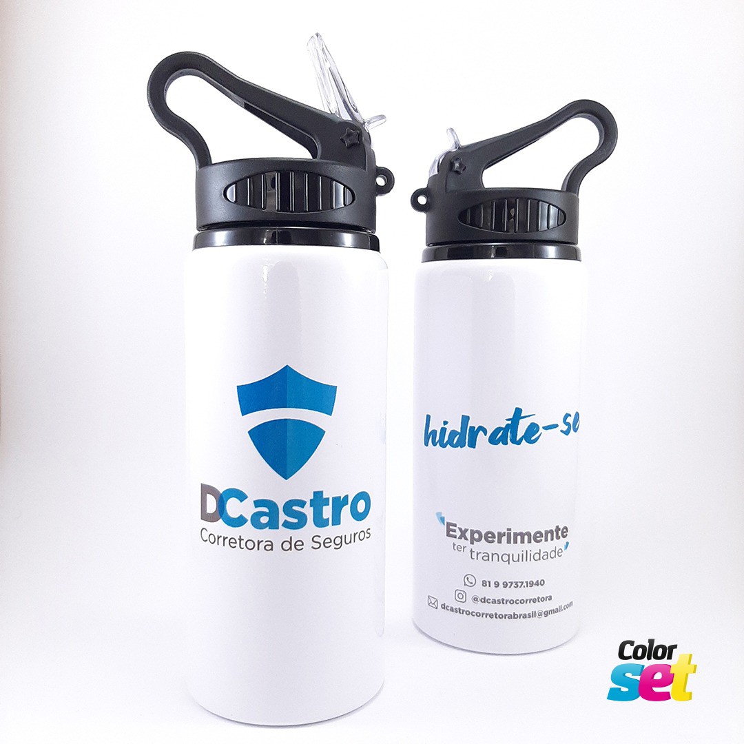 Garrafa Em AlumÍnio Branca 600ml Com Bico RetrÁtil Personalizada